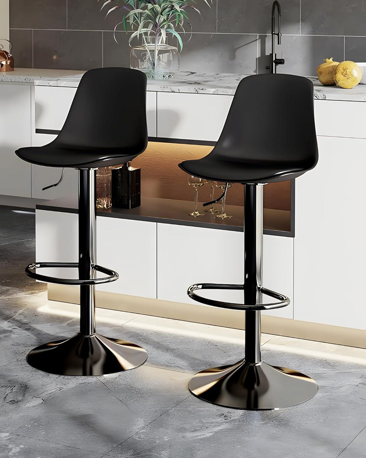 Emma and Oliver 2 Pack Contemporary Black Vinyl Bucket Seat Adjustable Height Barstool-Chrome Base