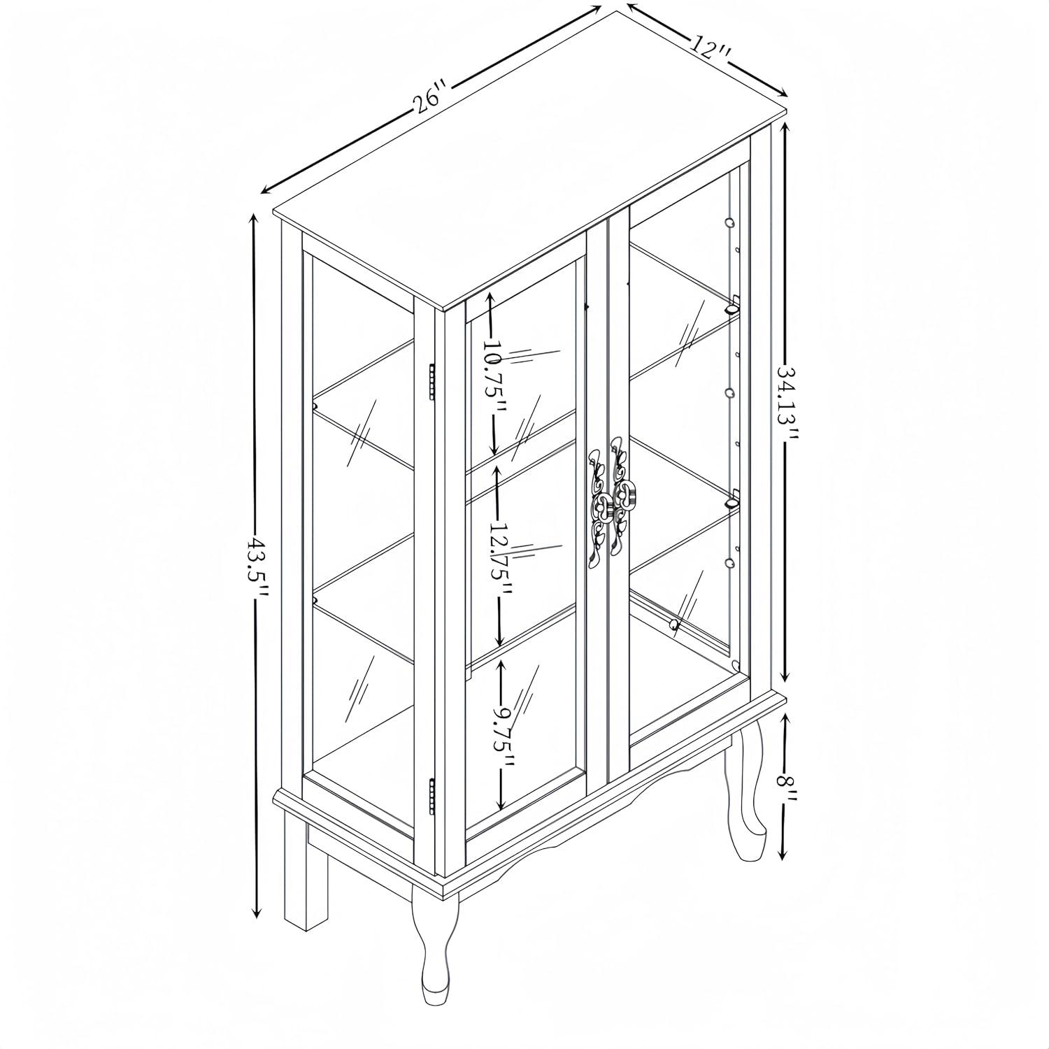 Miniyam Lighted Curio Display Cabinet with Tempered Glass Doors,Curio Cabinets with Mirrored Back Panel and Adjustable Shelves,Bulb Included,Cherry