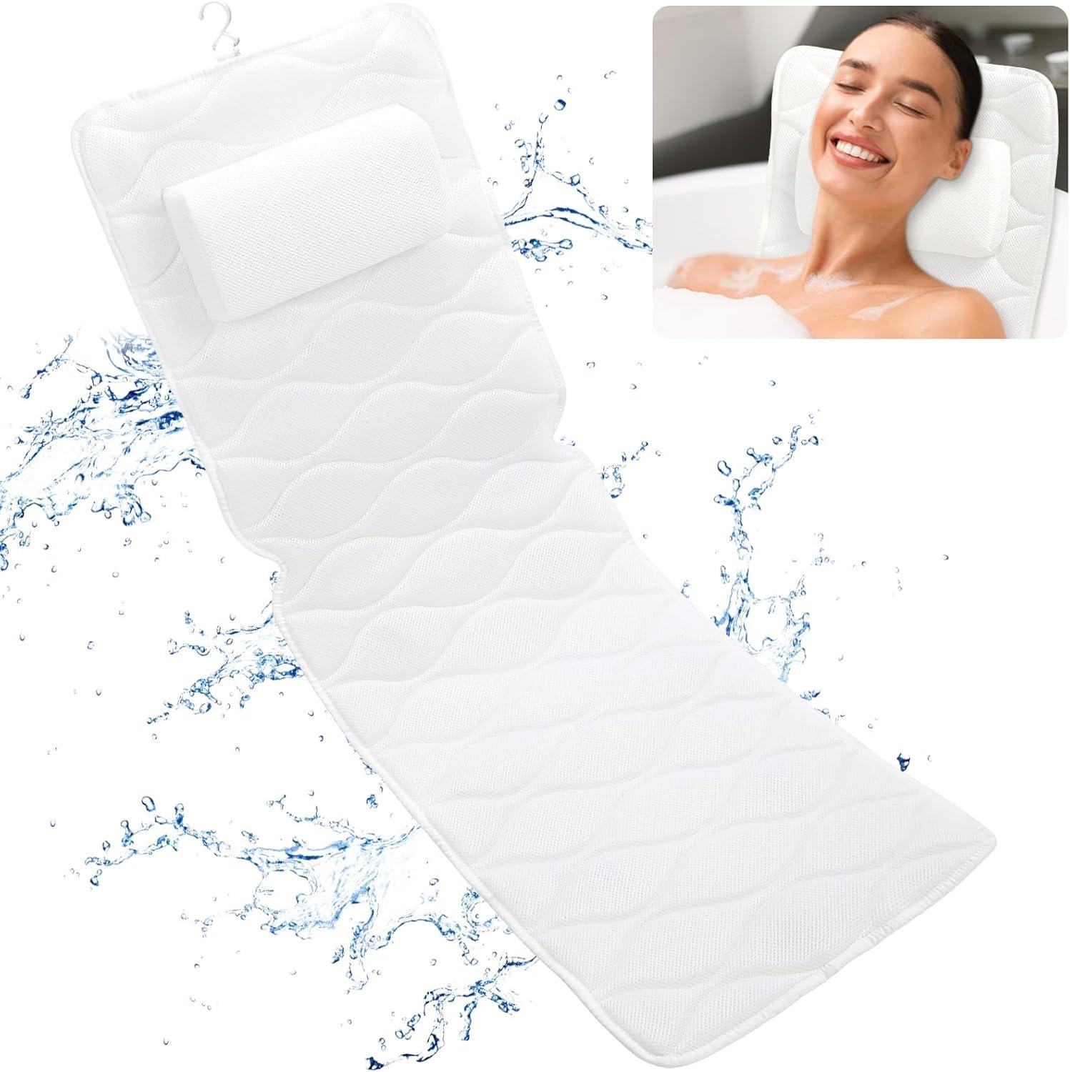 LASIEYO Full Body Bath Pillow Spa Bathtub Pillow with 13 Suction Cups Luxury Bathroom Accessories