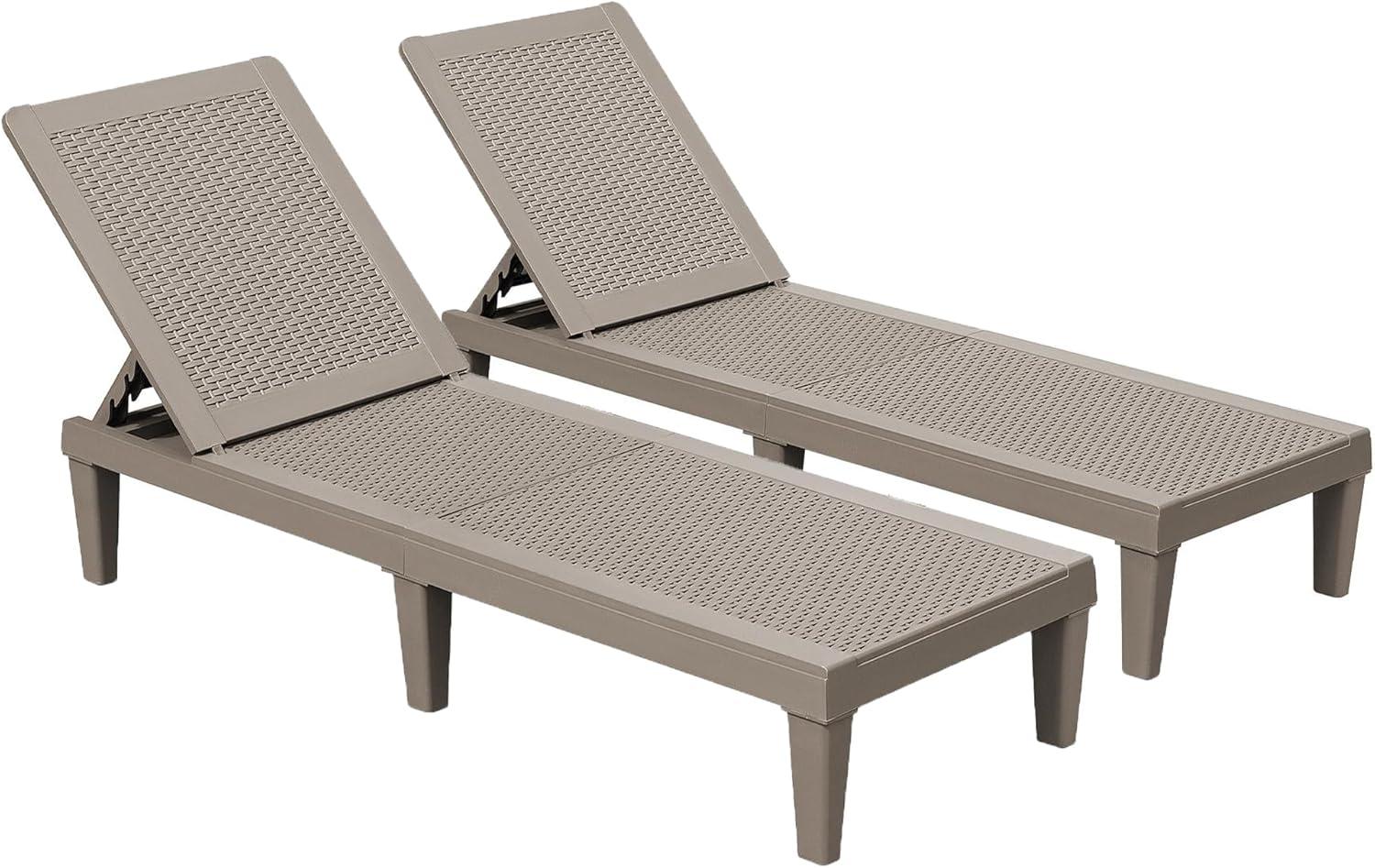 JUMMICO Patio Chaise Lounge Chair Set of 2 Outdoor PE Waterproof Adjustable Easy Assembly Lounge Chairs for Outside Pool Garden Deck Beach (Light Brown)