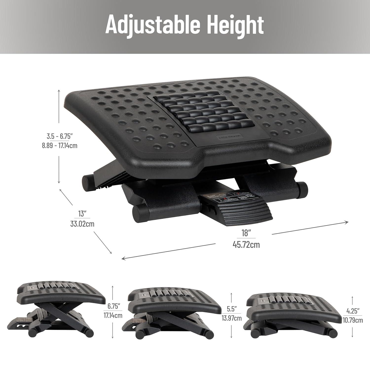 Mind Reader Mind Reader Foot Rest, Under Desk at Work, Ergonomic, Height Adjustable, Plastic, 18"L x 13"W x 6.75"H