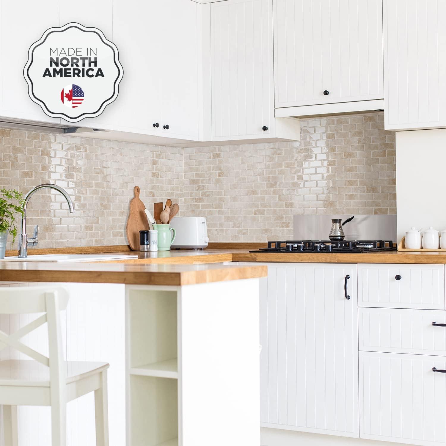 Beige Marble Peel and Stick Subway Backsplash Tiles