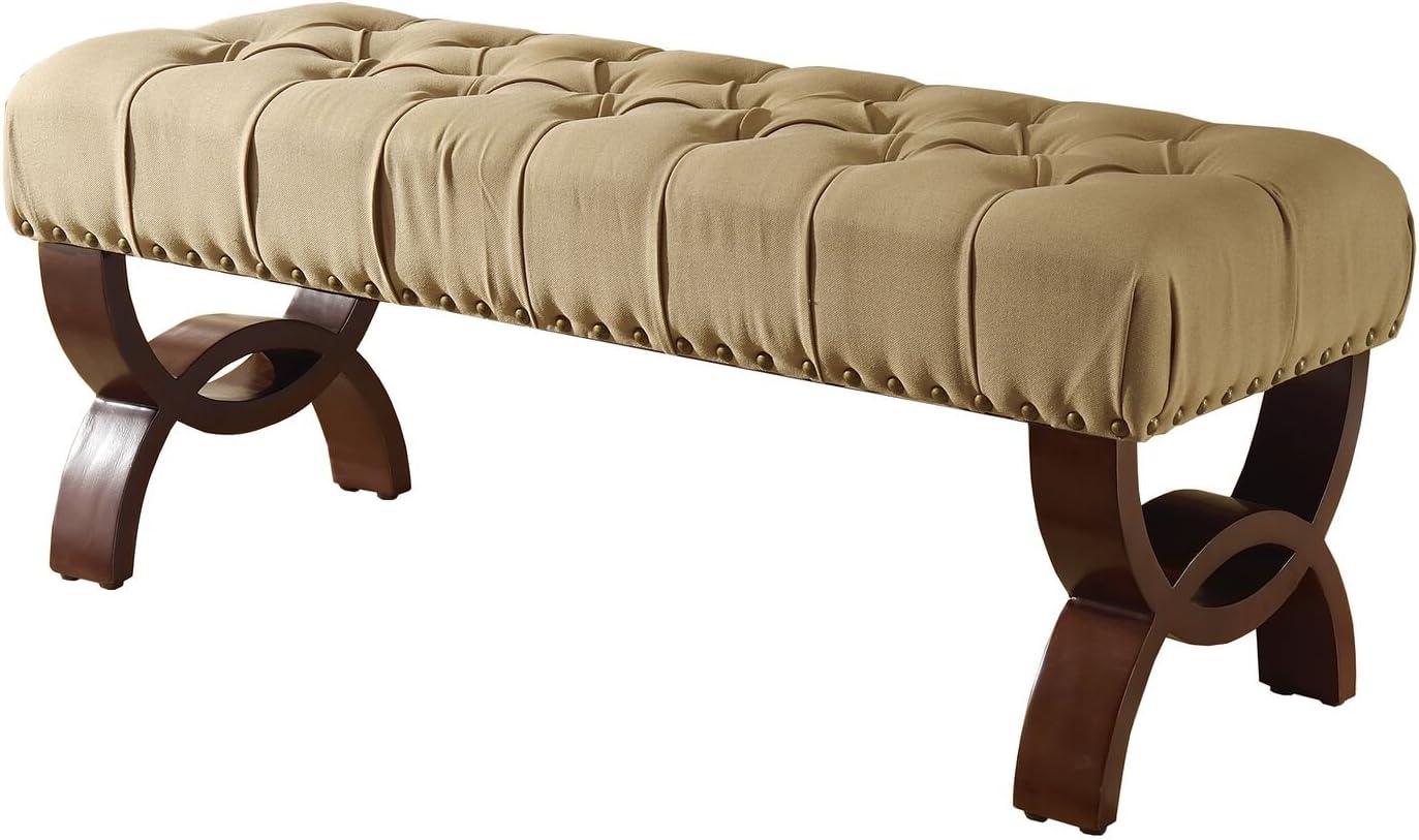 Carolina Tufted Bench with Nailhead Trim Cream - HomePop: Upholstered Ottoman for Bedroom, Indoor Furniture