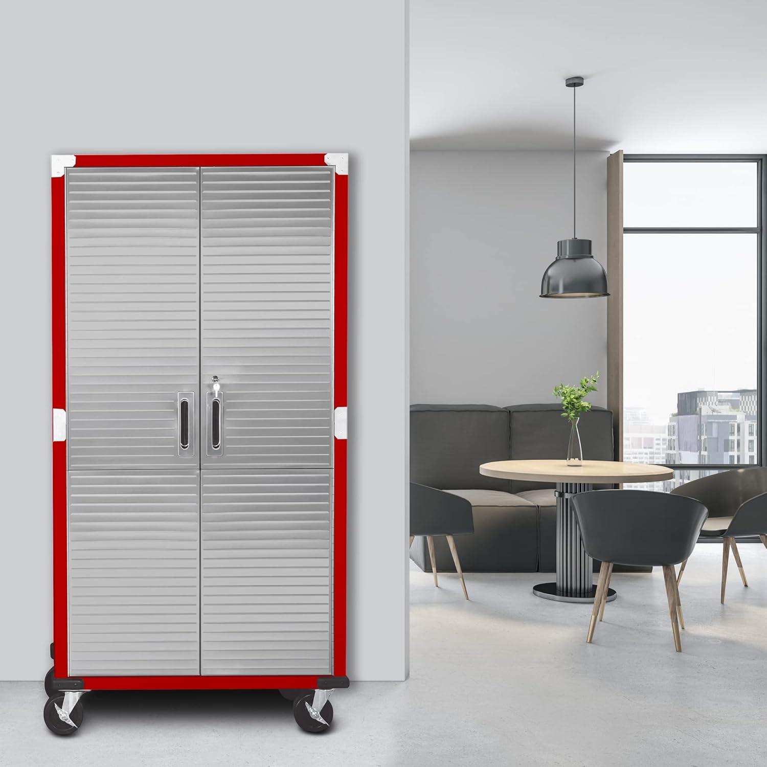 Seville Classics UltraHD Steel Body Lockable Storage Filing Cabinet Organizer Locker Shelving Unit 36" W x 18" D x 72" H, Red