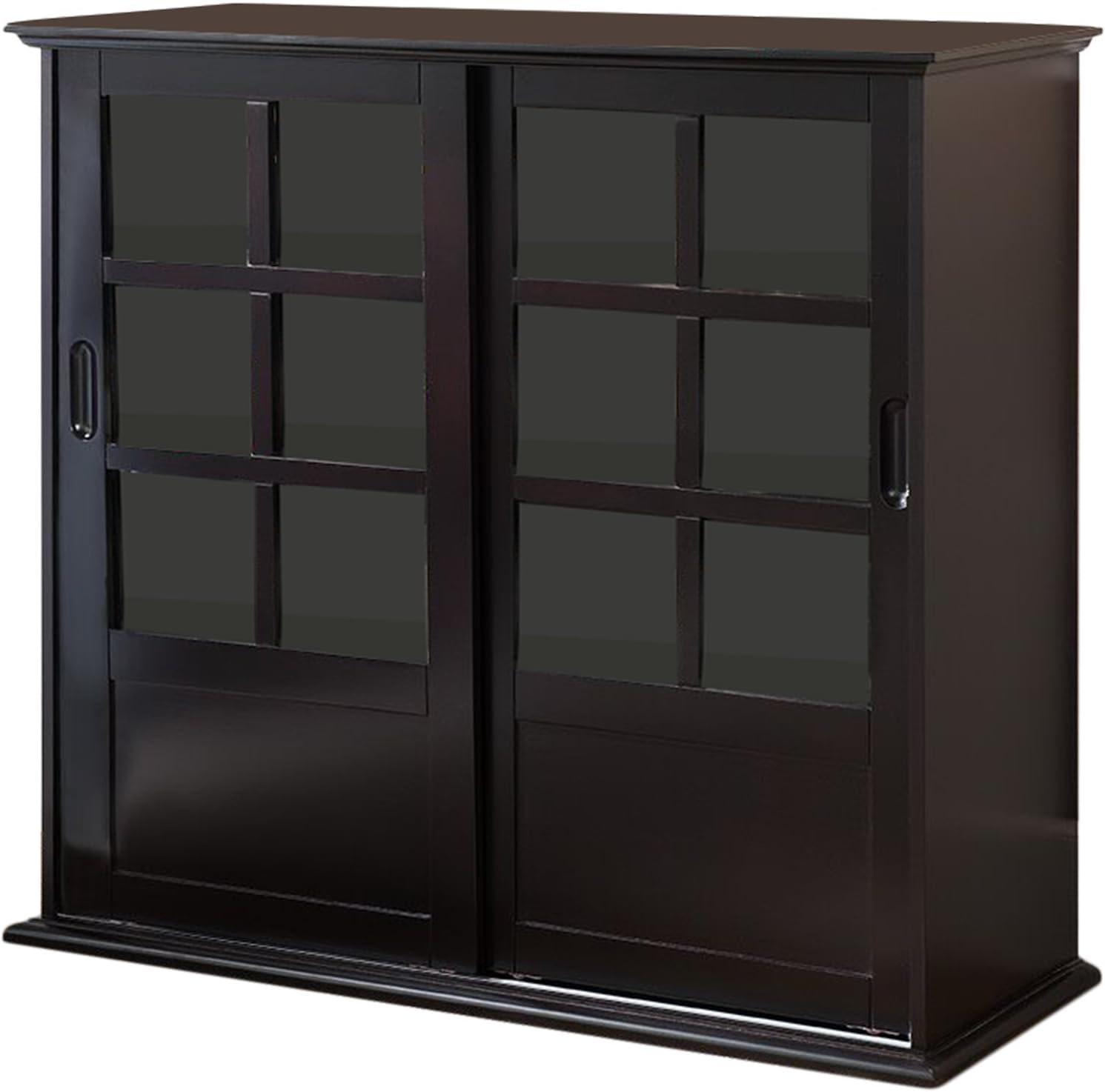 Espresso Wood Curio Cabinet with Glass Sliding Doors