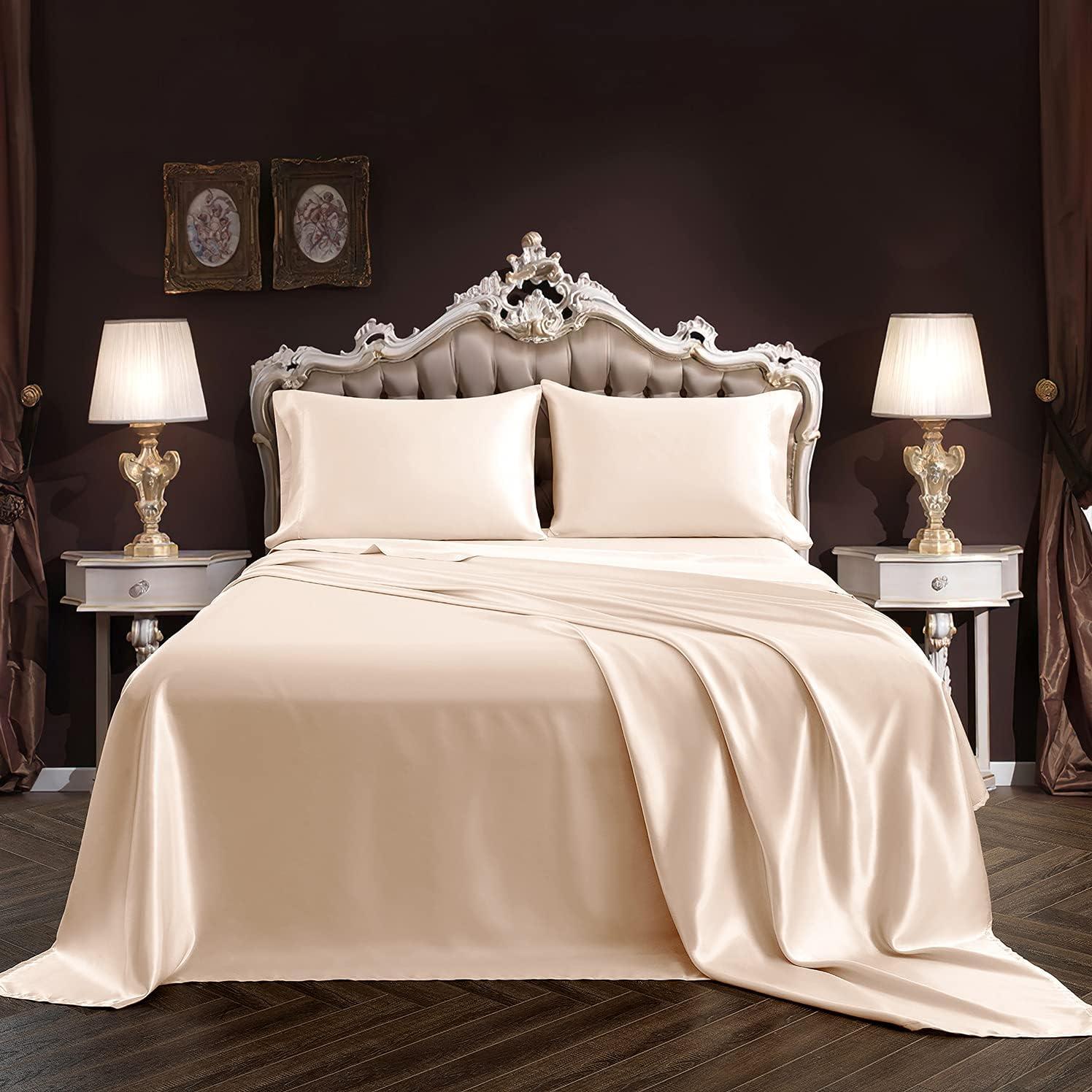 Blush Pink Satin King Sheet Set with Deep Pockets