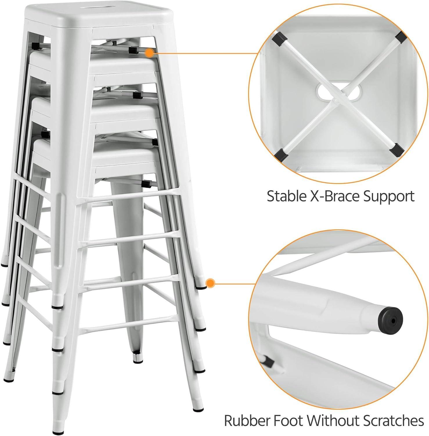 Set of 4 White Galvanized Steel Industrial Bar Stools