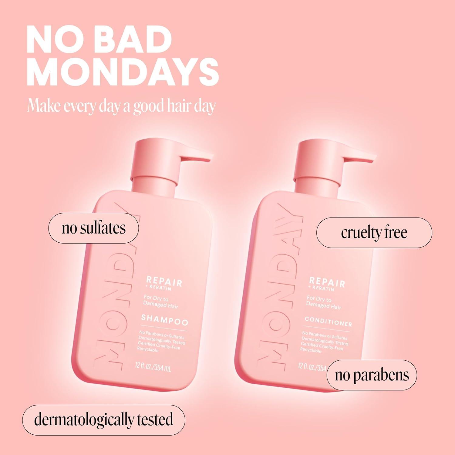 MONDAY HAIRCARE Repair Shampoo and Conditioner Set (12 oz) For Dry to Damaged Hair Made with Keratin, Coconut Oil, Shea Butter, and Vitamin E