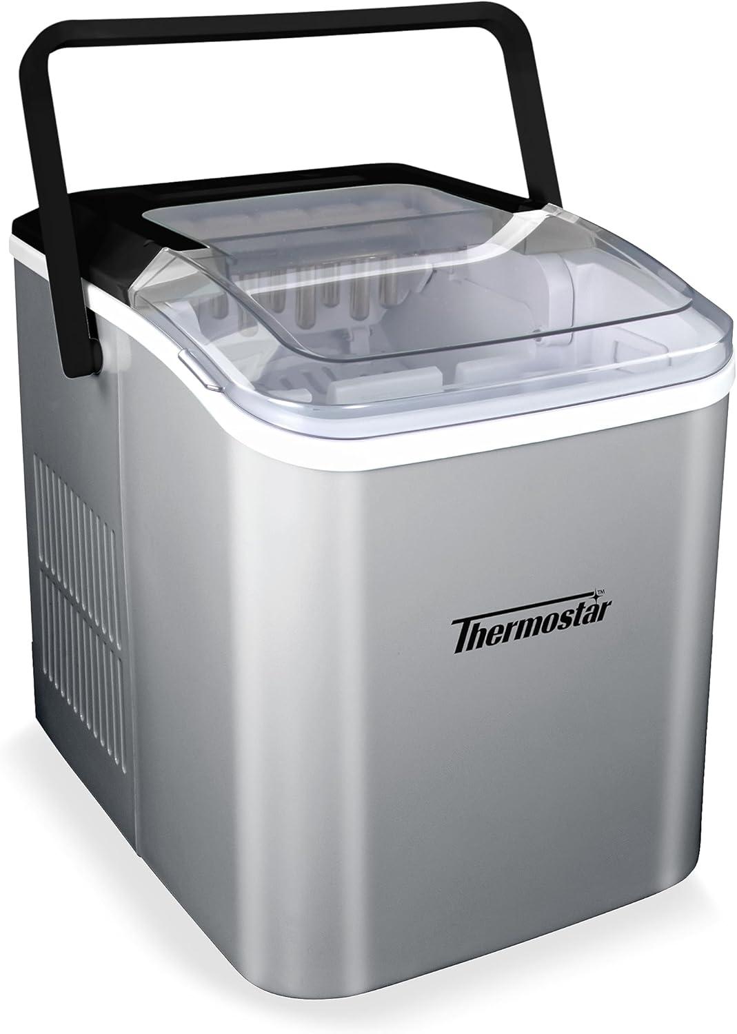 Silver Portable Self-Cleaning Countertop Ice Maker with Handle