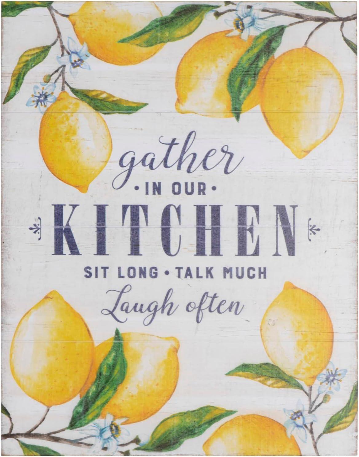 Creative Co-Op "Gather in Our Kitchen…" Wood Wall Décor with Lemons