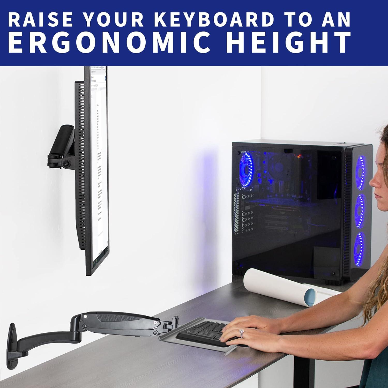 Black Adjustable Wall-Mounted Keyboard and Mouse Tray with Pneumatic Arm