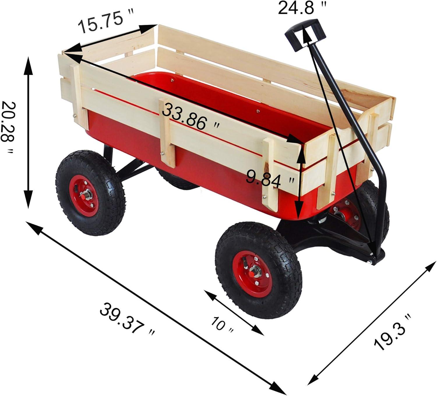 Red Iron Frame Outdoor Wagon with Wooden Panels