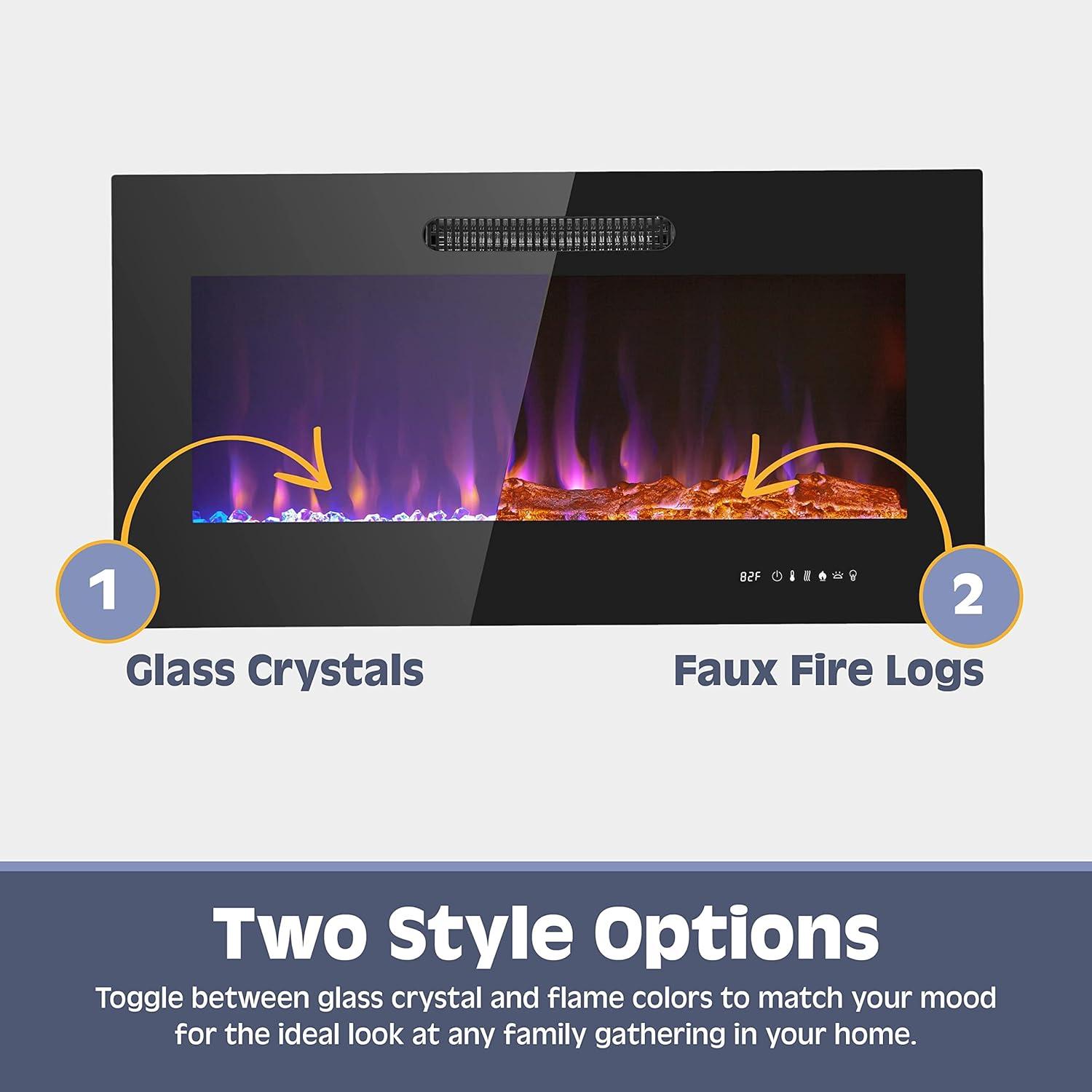 Prominence Home 36x19" Electric Remote Controlled LED Wall Mount Fireplace with Adjustable Heat and Brightness Settings