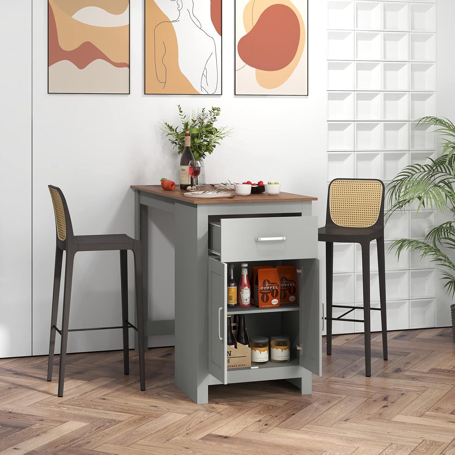 Grey and Natural Wood Counter Height Table with Storage