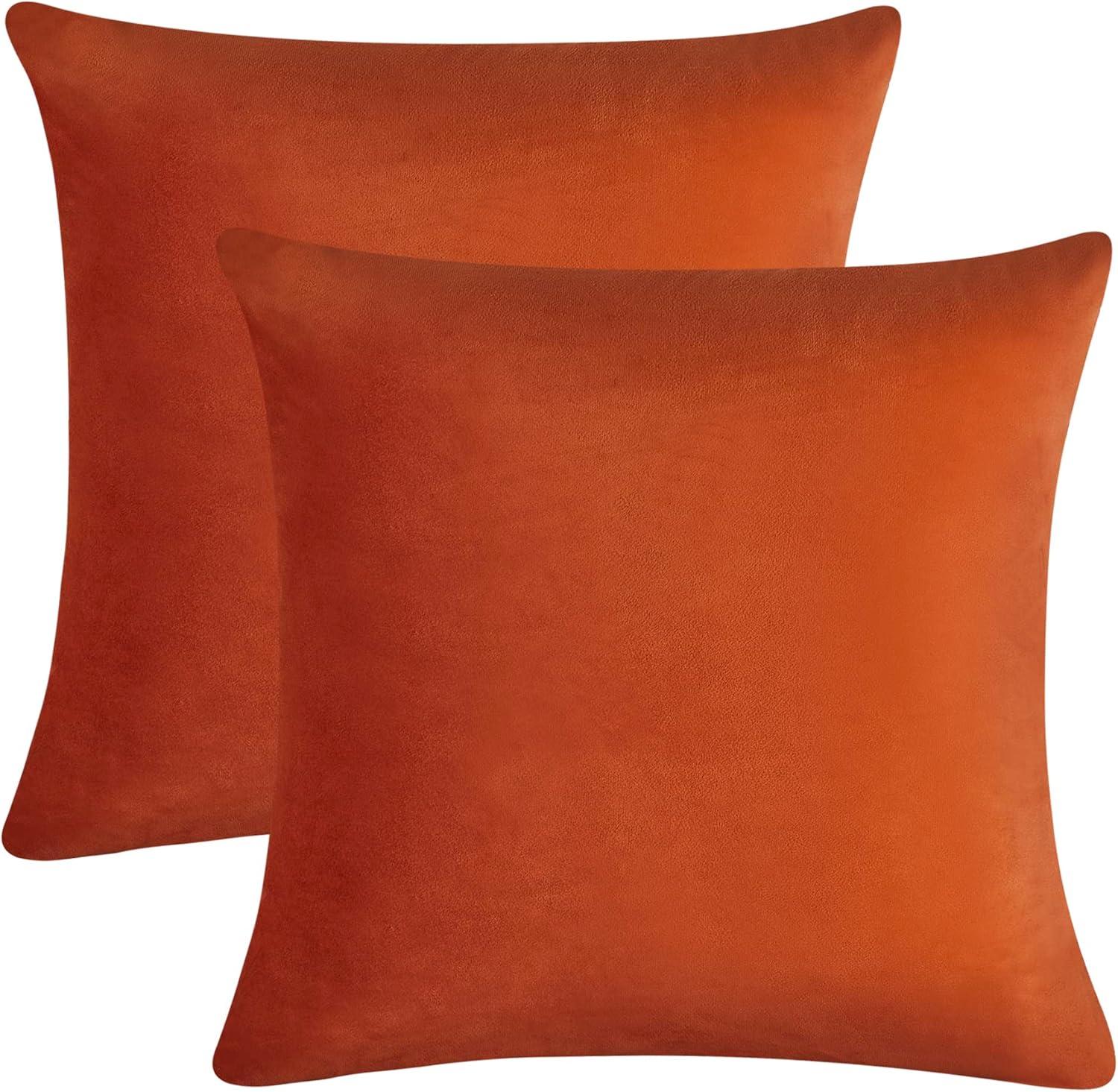 Burnt Orange Velvet 18x18 Square Pillow Covers Set of 2