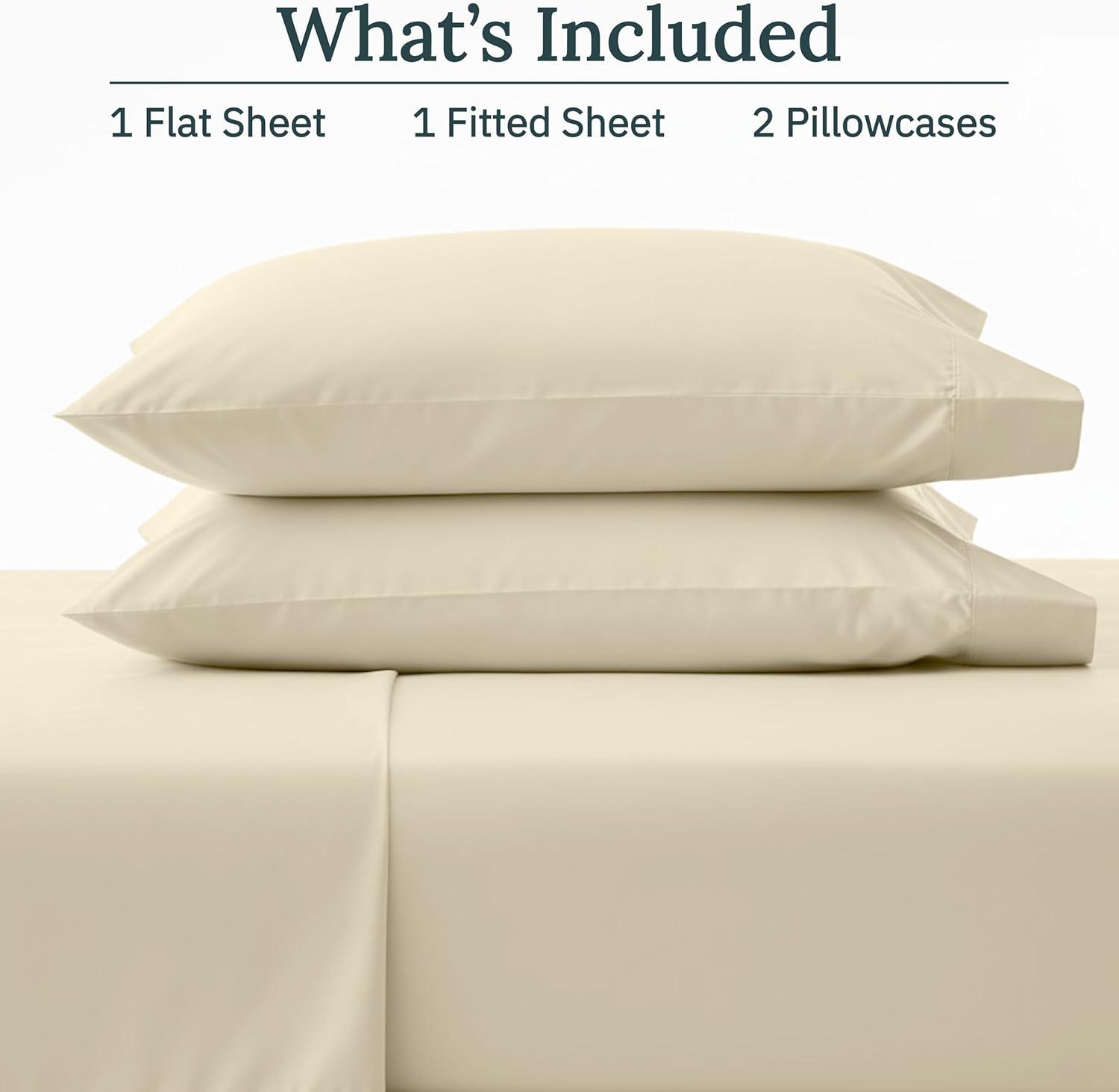 Luxury 1000 Thread Count Bed Sheets Set - 100% Cotton Sateen - Soft, Thick & Deep Pocket by California Design Den - Ivory, King