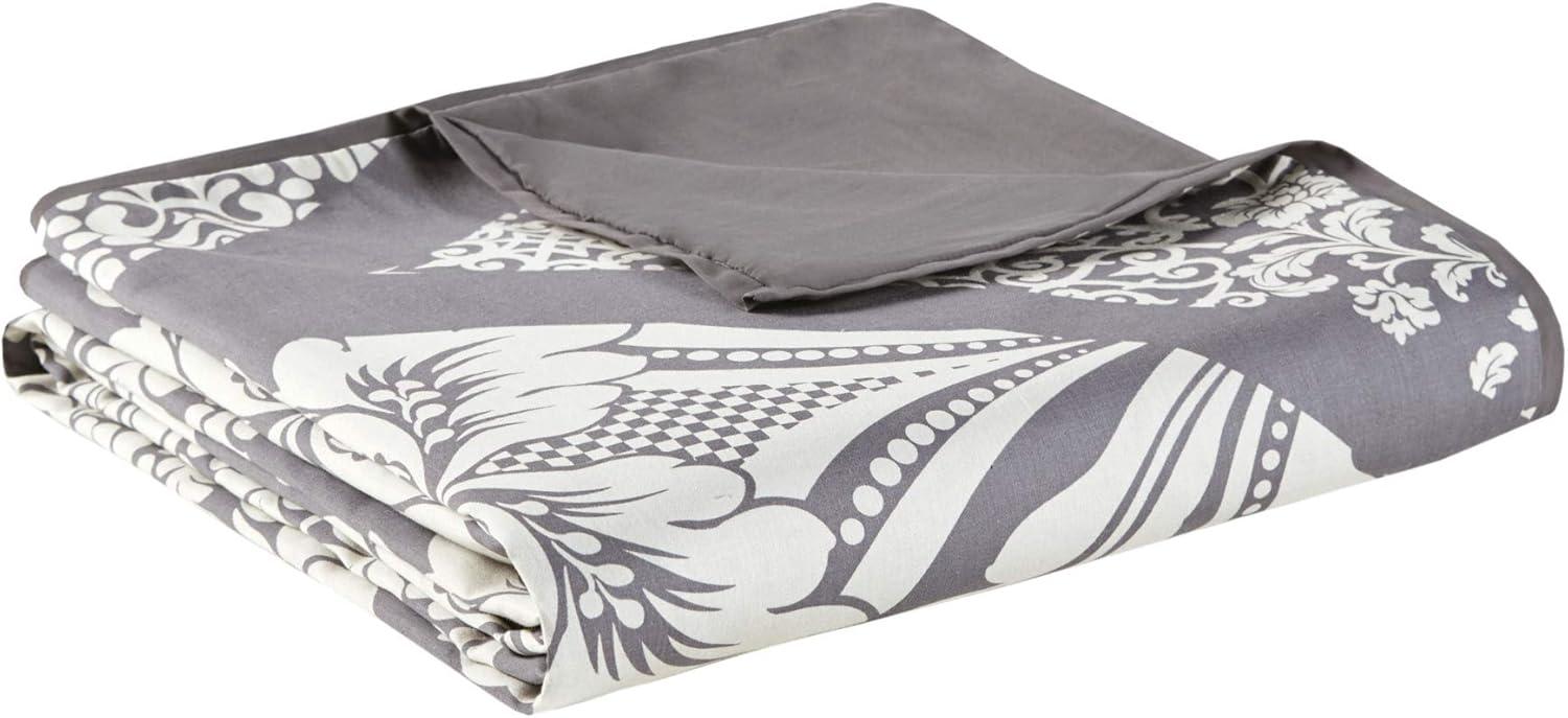 Madison Park 6pc Full/Queen Adela Printed Duvet Cover Bedding Set Slate: Cotton Damask, Embroidered, OEKO-TEX Certified