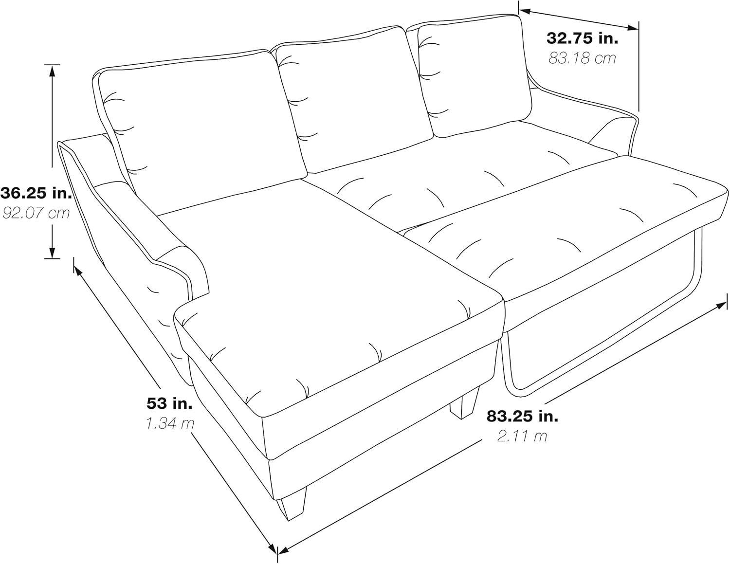 Twin Gray Fabric Sleeper Sectional with Metal Legs & Pillow-top Arm