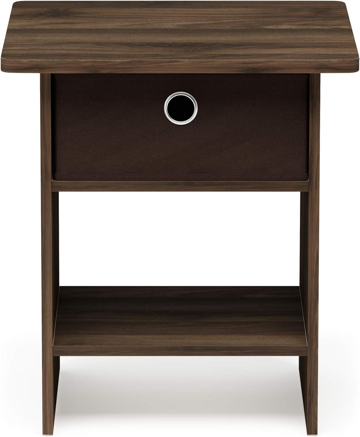 Furinno 10004 End Table/ Night Stand Storage Shelf with Bin Drawer, Columbia Walnut/Dark Brown