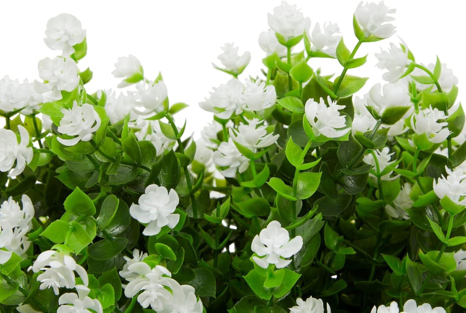 Bright Creations 6 Bundles White Artificial Flowers with 2 Cone Vases, Faux Fake Plant for Cemetery, Outdoor Decor (8.6 x 13 In)