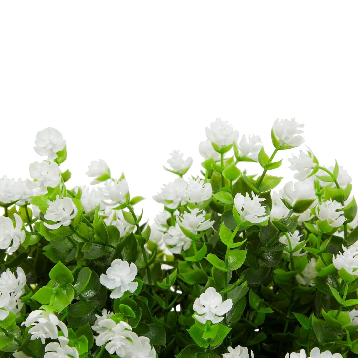 Bright Creations 6 Bundles White Artificial Flowers with 2 Cone Vases, Faux Fake Plant for Cemetery, Outdoor Decor (8.6 x 13 In)