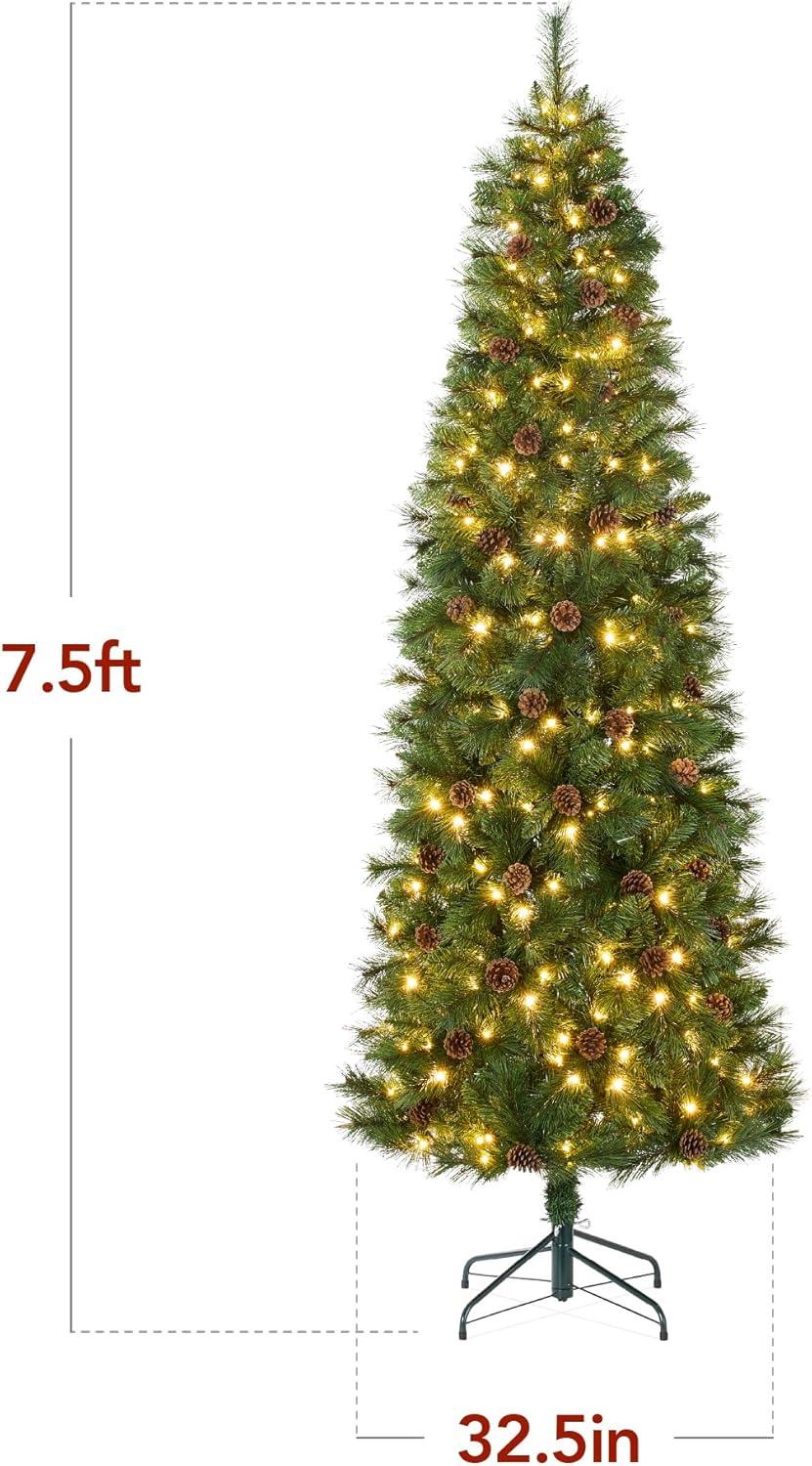 Best Choice Products Pre-Lit Artificial Scotch Pine Pencil Christmas Tree w/ LED Lights Metal Stand