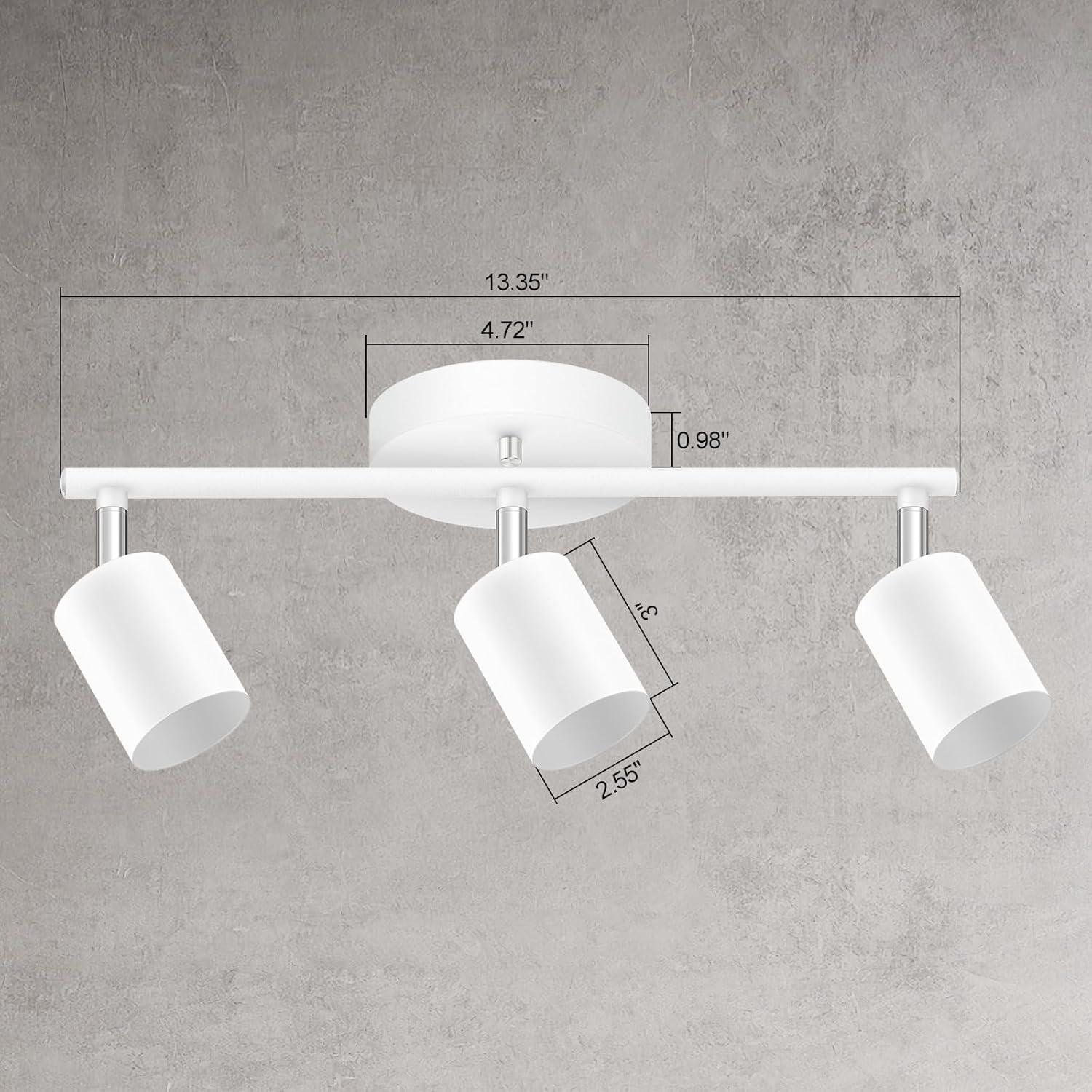 LED 3 Light Track Lighting Kit, LED Track Lighting Fixtures, White Round Ceiling Spot Lighting, Flexibly Rotatable Light Head for Kitchen, Living Room, Bedroom, GU10 Bulb Not Included