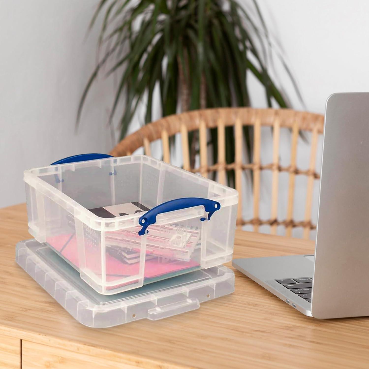 Really Useful Box 17 Liter Plastic Stackable Storage Container with Snap Lid & Built-In Clip Lock Handles for Home or Office Organization, Clear