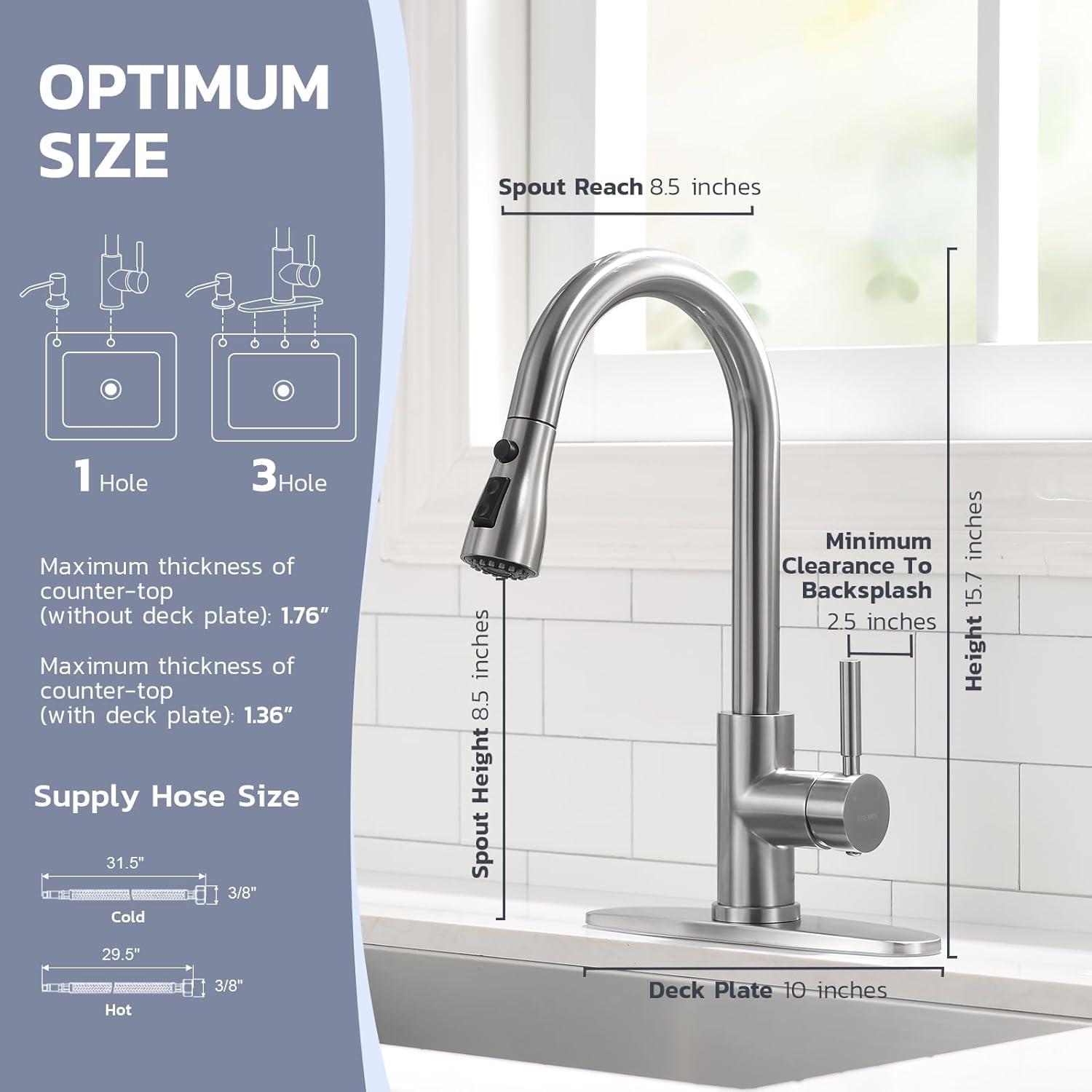 Brushed Nickel Single Handle Pull Down Kitchen Faucet with Soap Dispenser