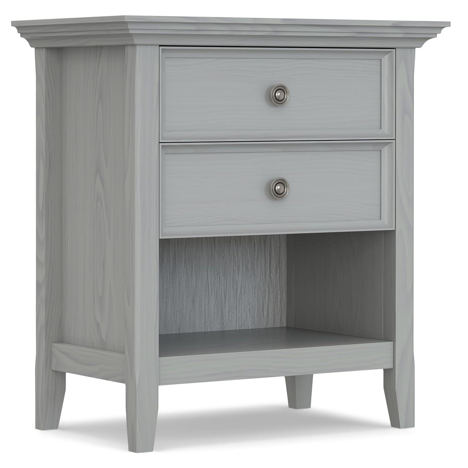 Simpli Home Amherst 24"W 2-Drawer Solid Wood Nightstand with Open Shelf