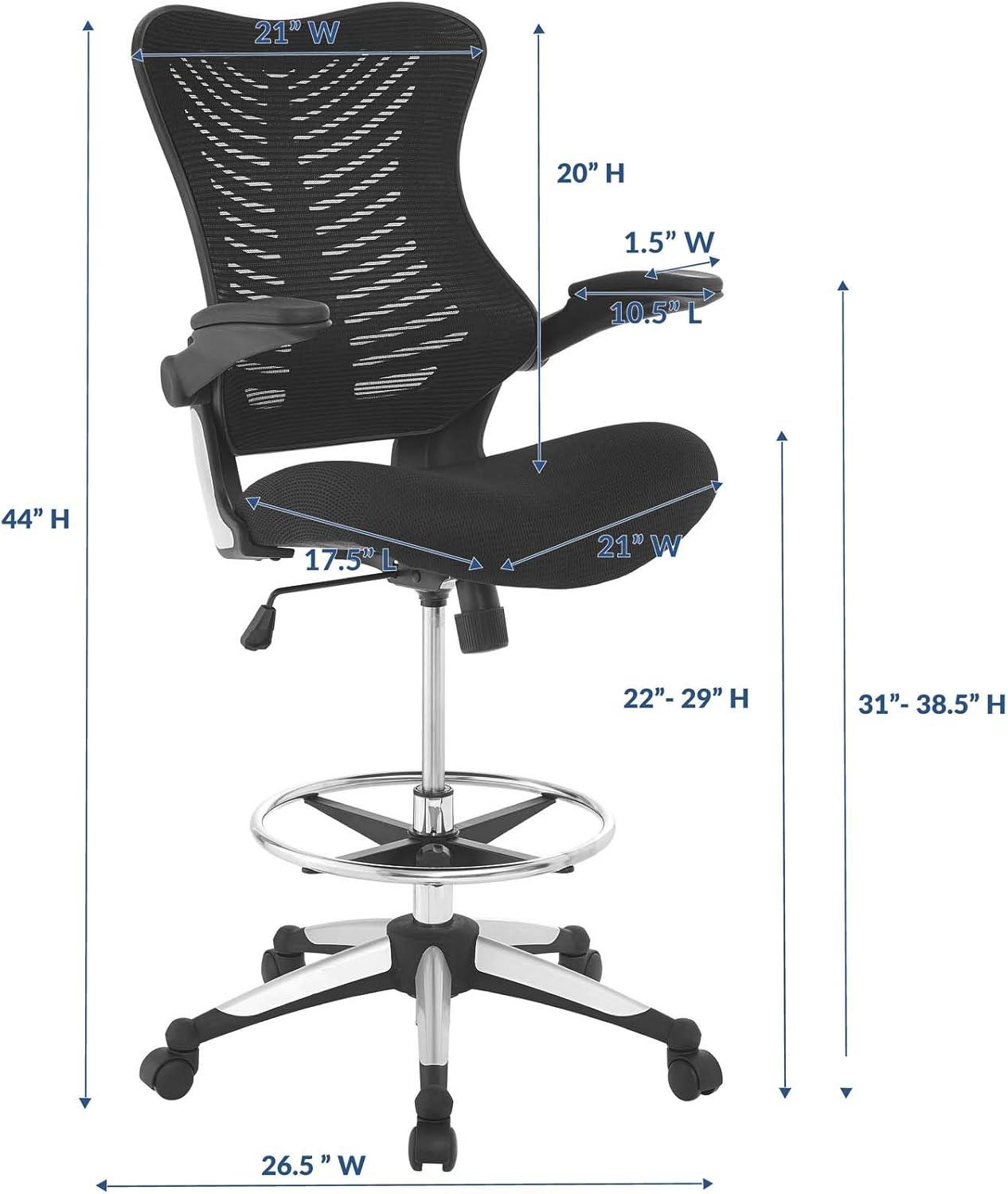 Modway Charge Drafting Chair Black: Ergonomic, Adjustable Height, Office Stool with Casters/Wheels, 265 lb Capacity