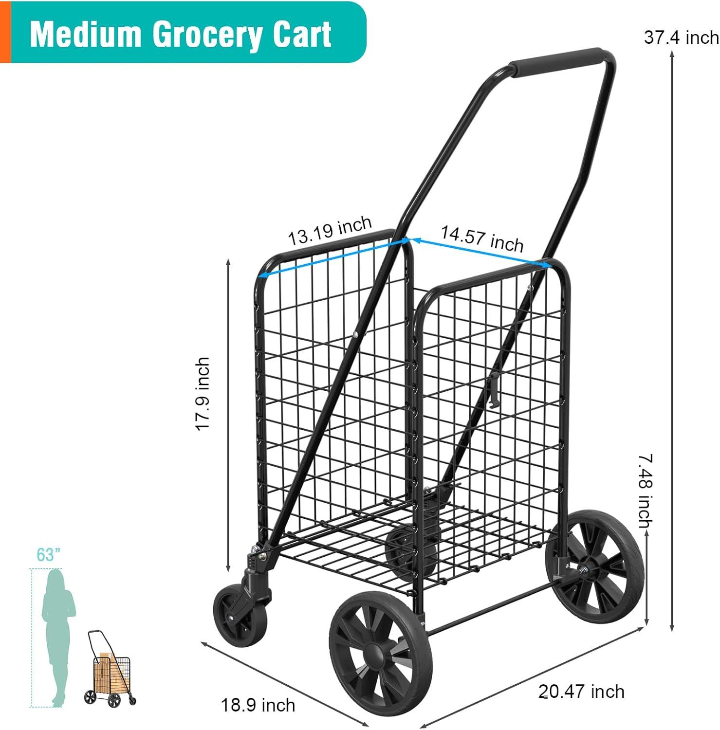 Black Metal Folding Utility Cart with 360° Swivel Wheels