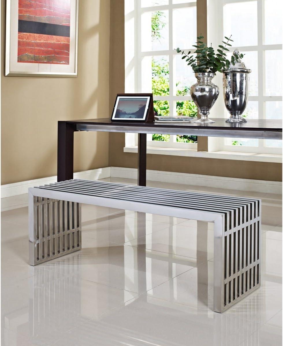 Gridiron Large Stainless Steel Bench Silver - Modway: No Assembly, 660lb Capacity, 60" Width