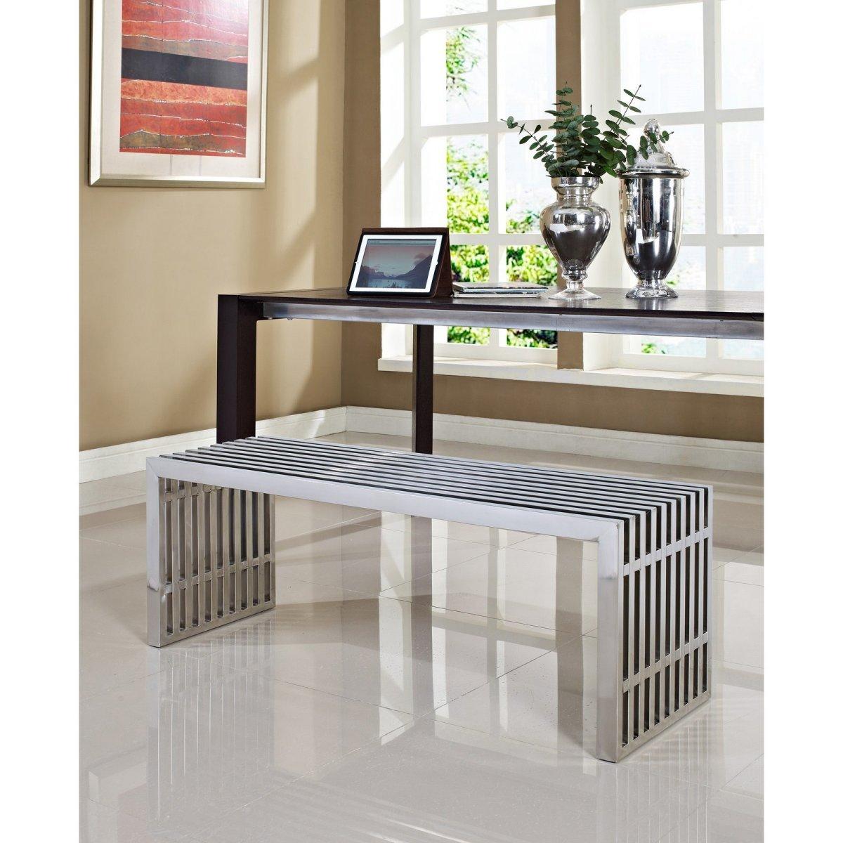 Gridiron Large Stainless Steel Bench Silver - Modway: No Assembly, 660lb Capacity, 60" Width