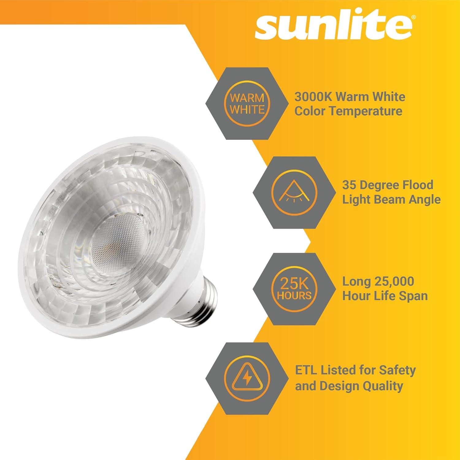 Sunlite LED PAR30 Short Neck Flood Light Bulb, 9 Watts, (75W Equivalent), 850 Lumens, Medium Screw (E26) Base, Dimmable, ETL Listed, 3000K Warm White, 6 Pack
