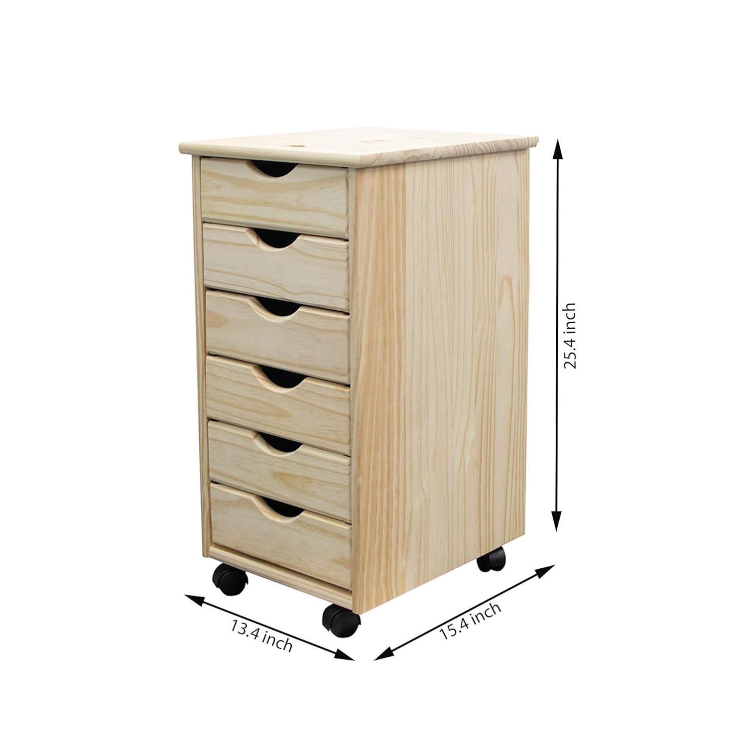 Adeptus Original Roll Cart, Solid Wood, 6 Drawer Roll Cart, Unfinished