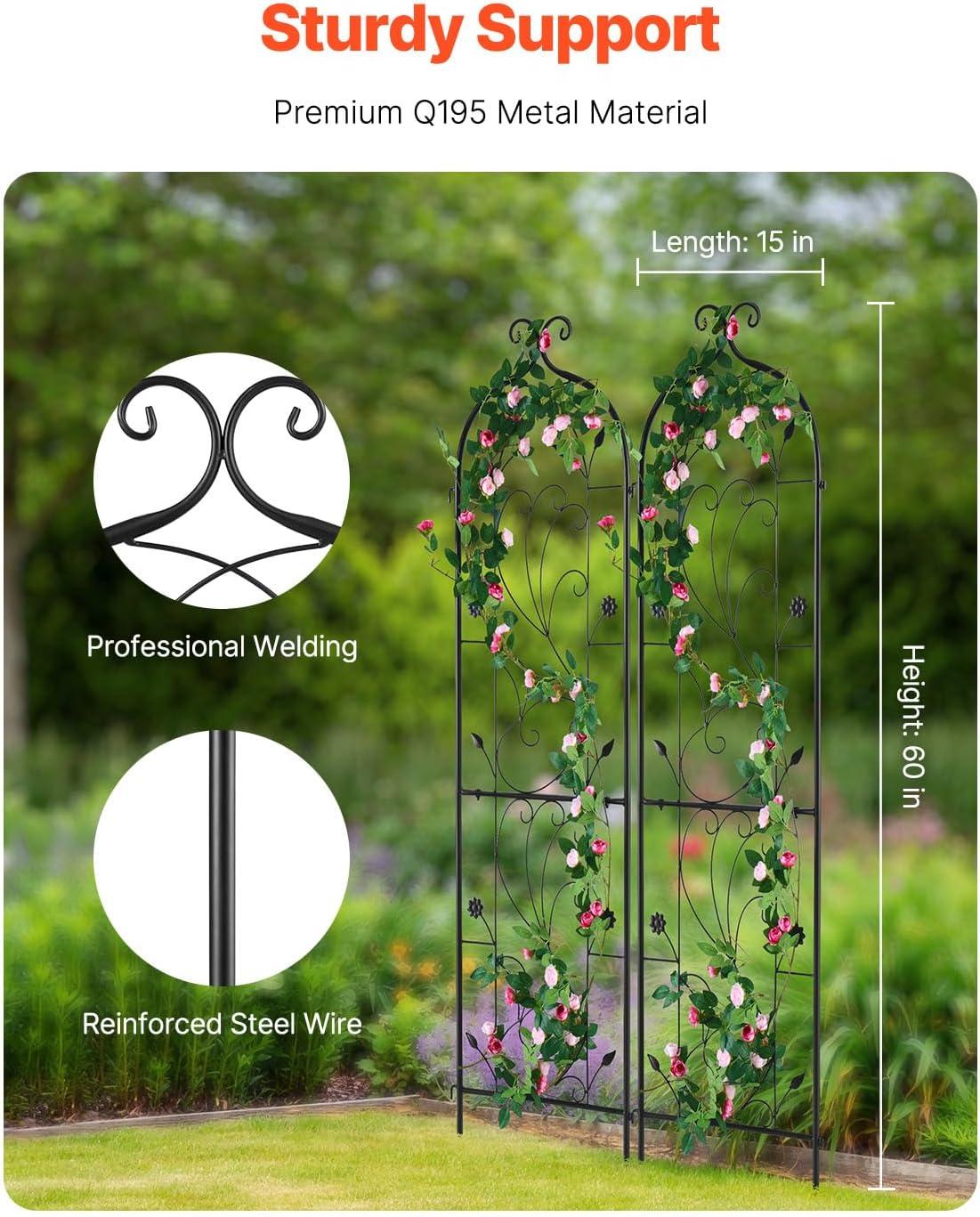 Garden Trellis for Climbing Plants, 60 x 15 in., 2 Packs Rustproof Metal Garden Flower Trellis, Climbing Rose Trellis