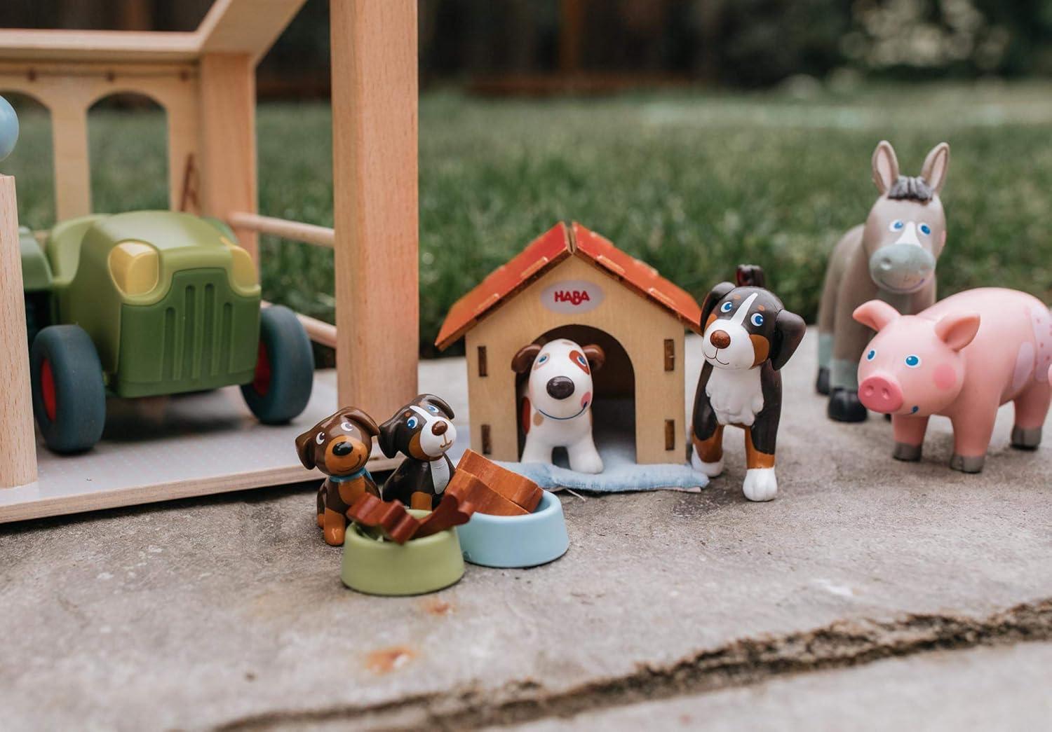 HABA Little Friends Dog Lucky - Pet Toy Figure with Doghouse & Wooden Bones