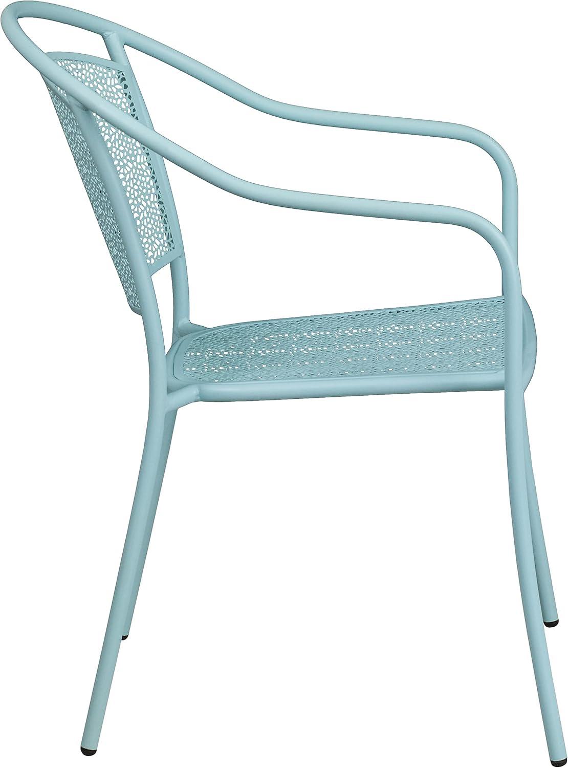 Sky Blue Metal Rain Flower Design Outdoor Dining Chair