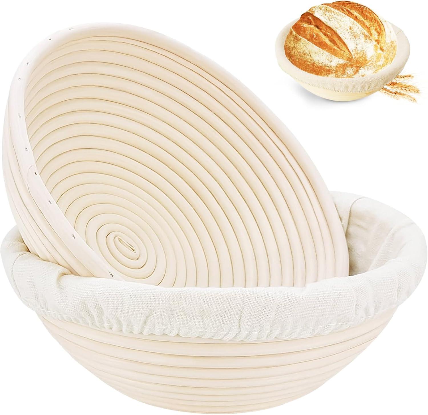 Round Beige Rattan Bread Proofing Basket Set