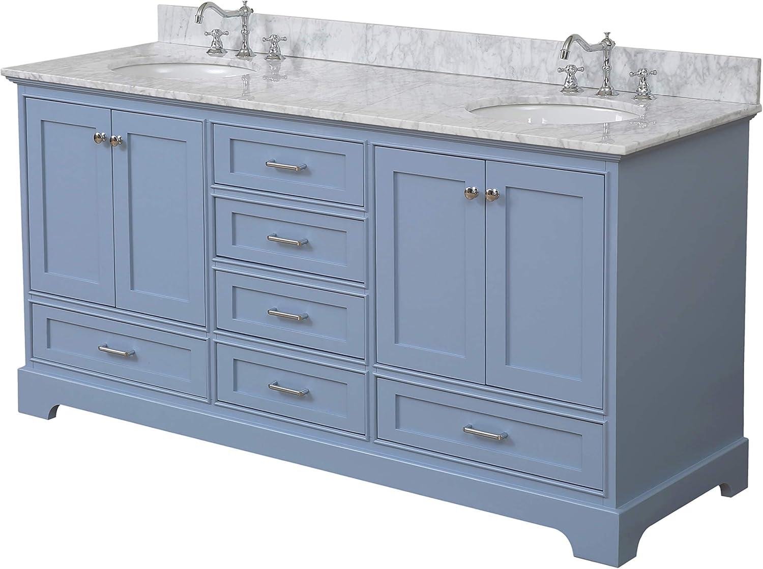 Harper 72" Powder Blue Double Vanity with Carrara Marble Top