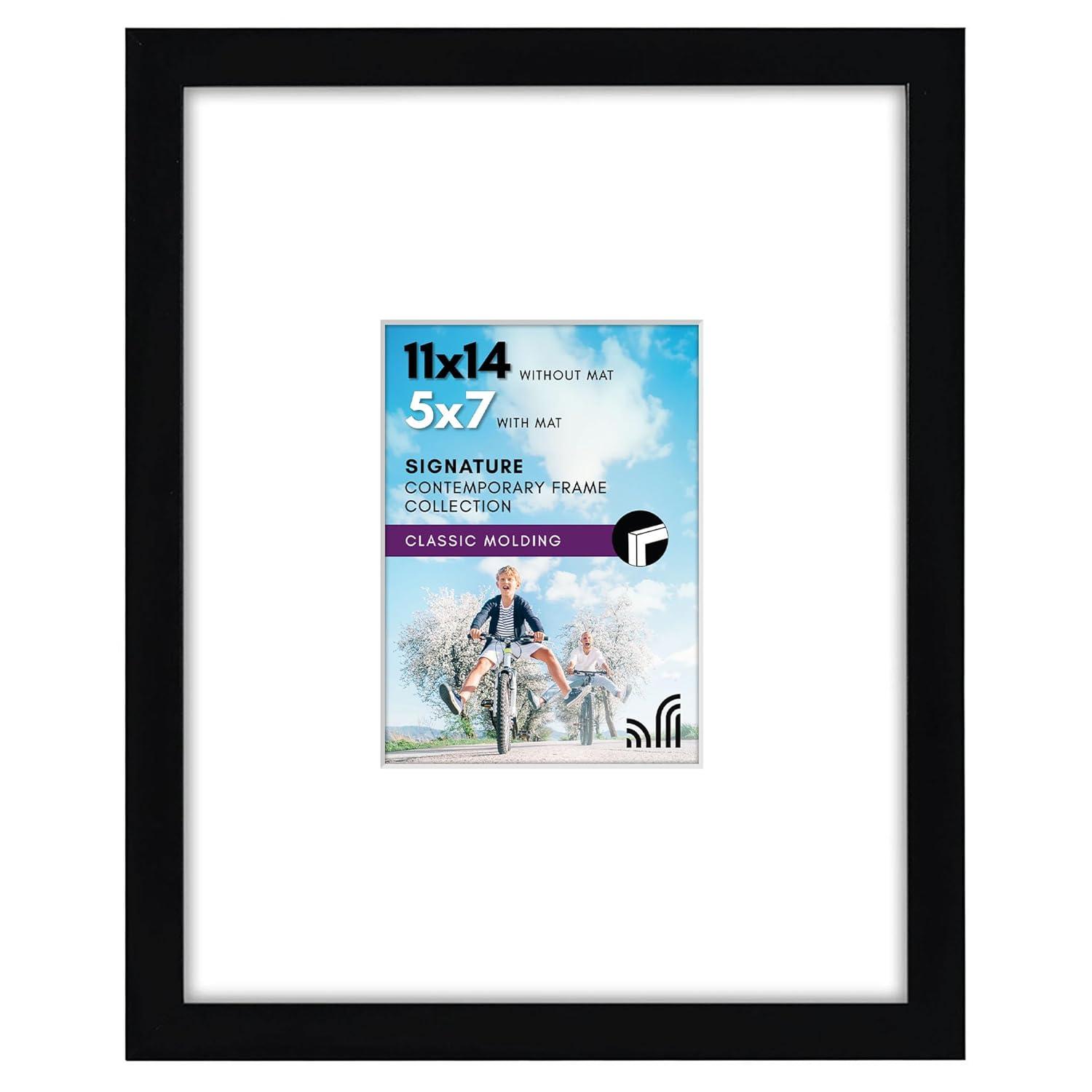 Americanflat 11x14 Picture Frame in Black - Displays 5x7 With Mat and 11x14 Without Mat - Composite Wood with Shatter Resistant Glass