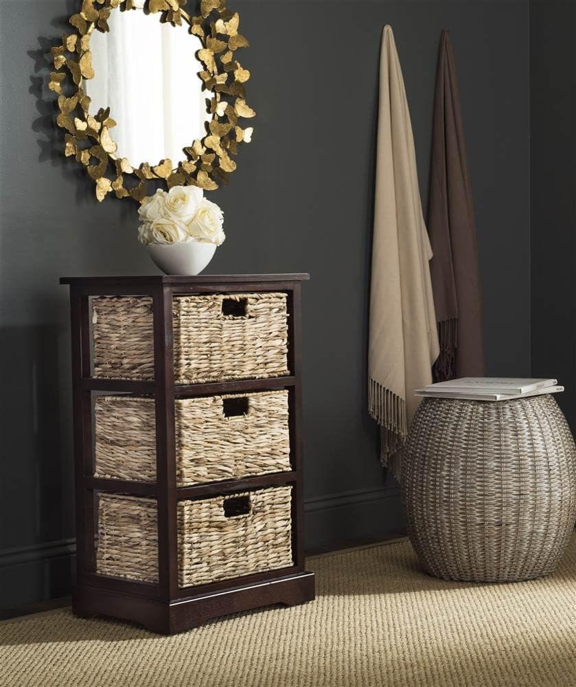 Halle 3 Wicker Basket Storage Side Table - Safavieh