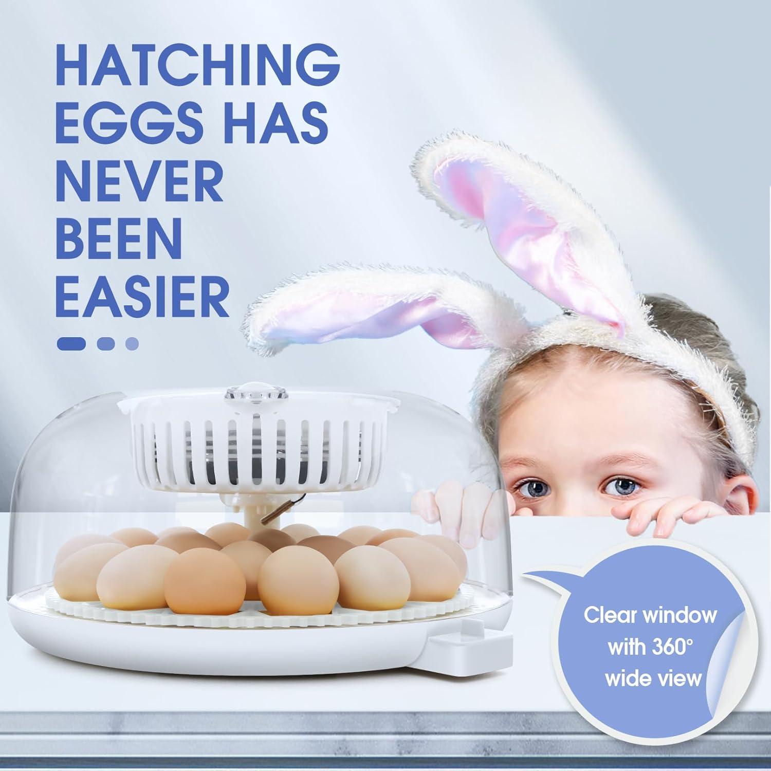 Adnoom 18 Egg Incubator for Chicken,Incubators for Hatching Eggs with Automatic Egg Turning and Humidity Control, Egg Candler, 360° View Window for Farm Hatching
