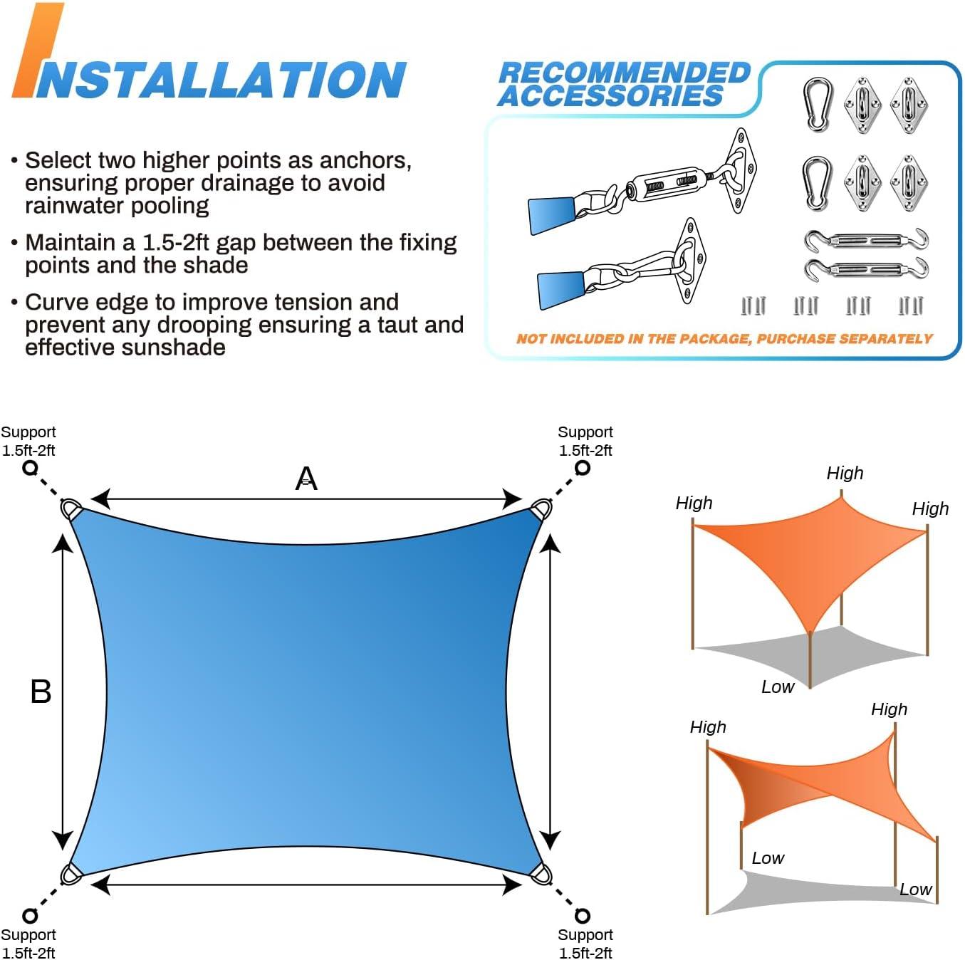 Sunshades Depot 8' x 12' Sun Shade Sail Rectangle Permeable Canopy Blue Custom Size Available Commercial Standard