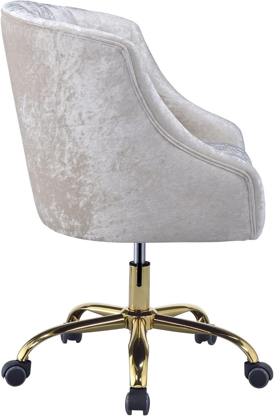 Benzara Swivel Velvet Upholstered Office Chair with Adjustable Height and Metal Base, Cream and Gold