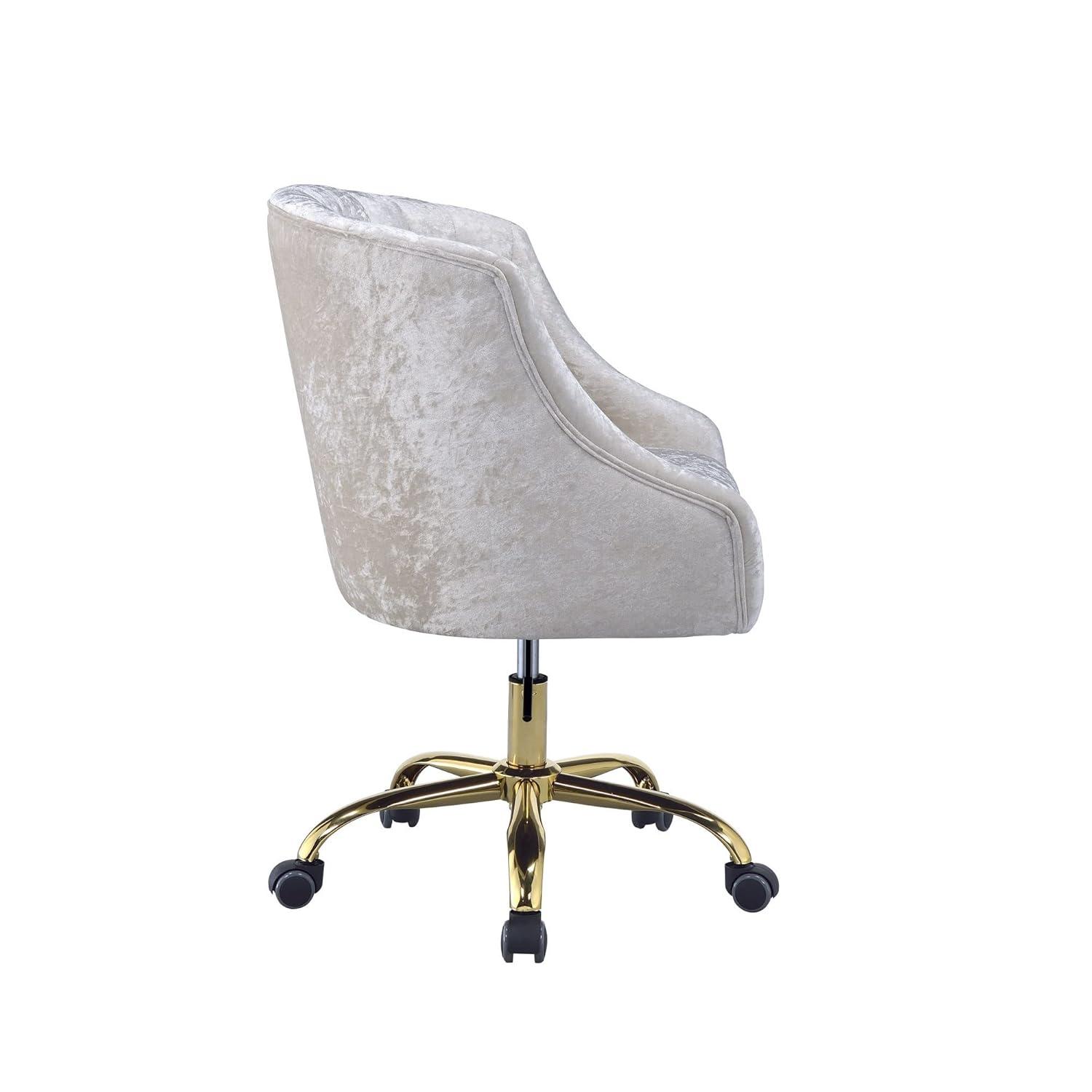 Benzara Swivel Velvet Upholstered Office Chair with Adjustable Height and Metal Base, Cream and Gold