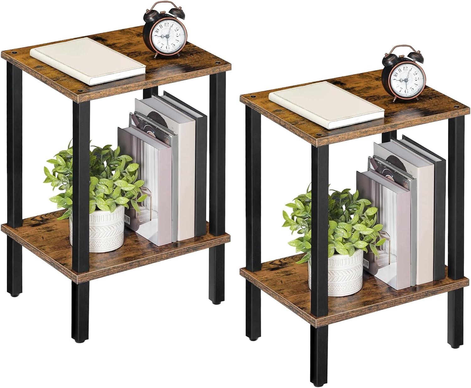 End Table, Set of 2, Side Table, Nightstand, 2-Tier Storage Shelf, Sofa Table for Small Space, Living Room, Bed Room TB01BB035