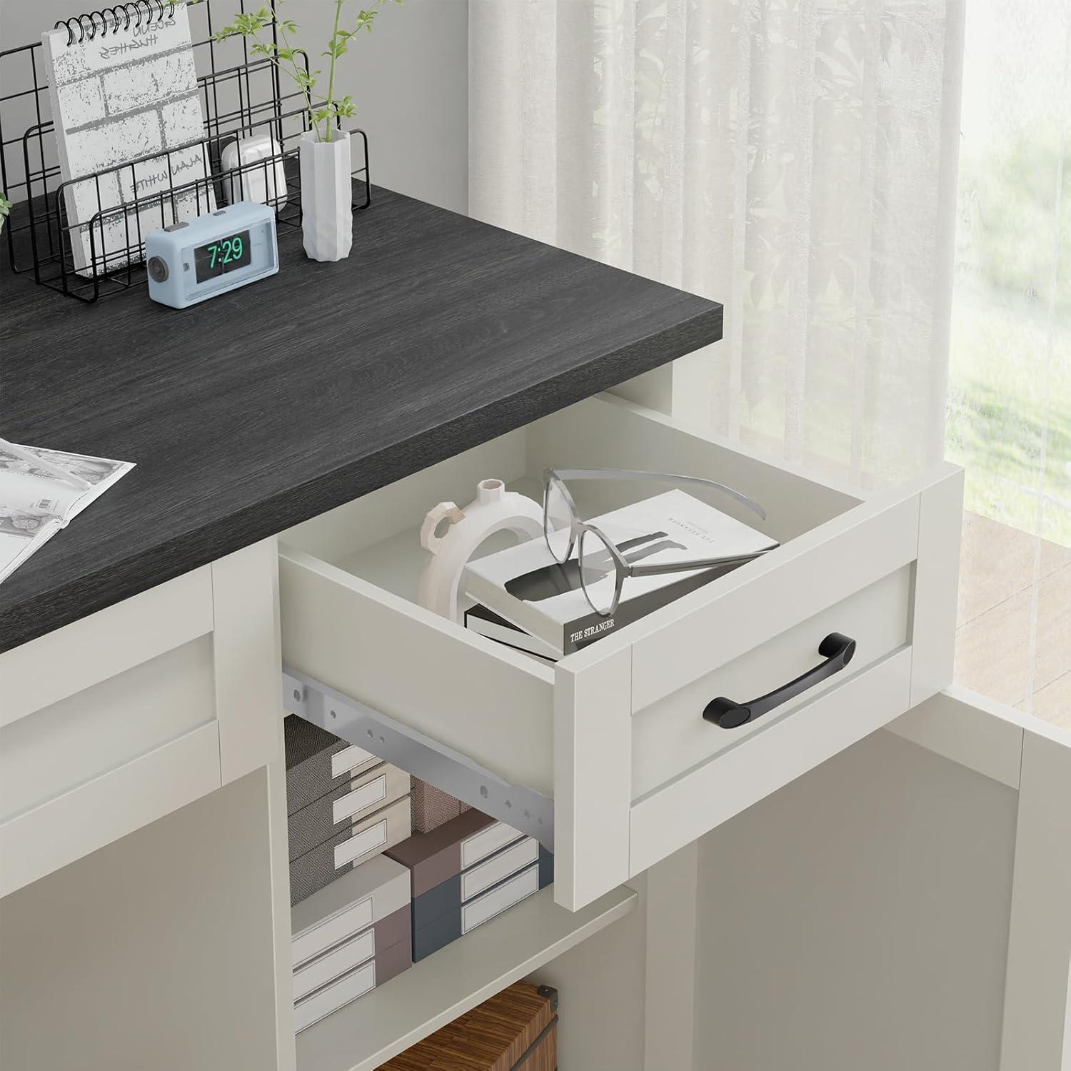 Farmhouse 47" Executive Desk, Computer Desks with Drawers and Storage Cabinet, Workstation Computer Desk for Home Office, Study.(Black)