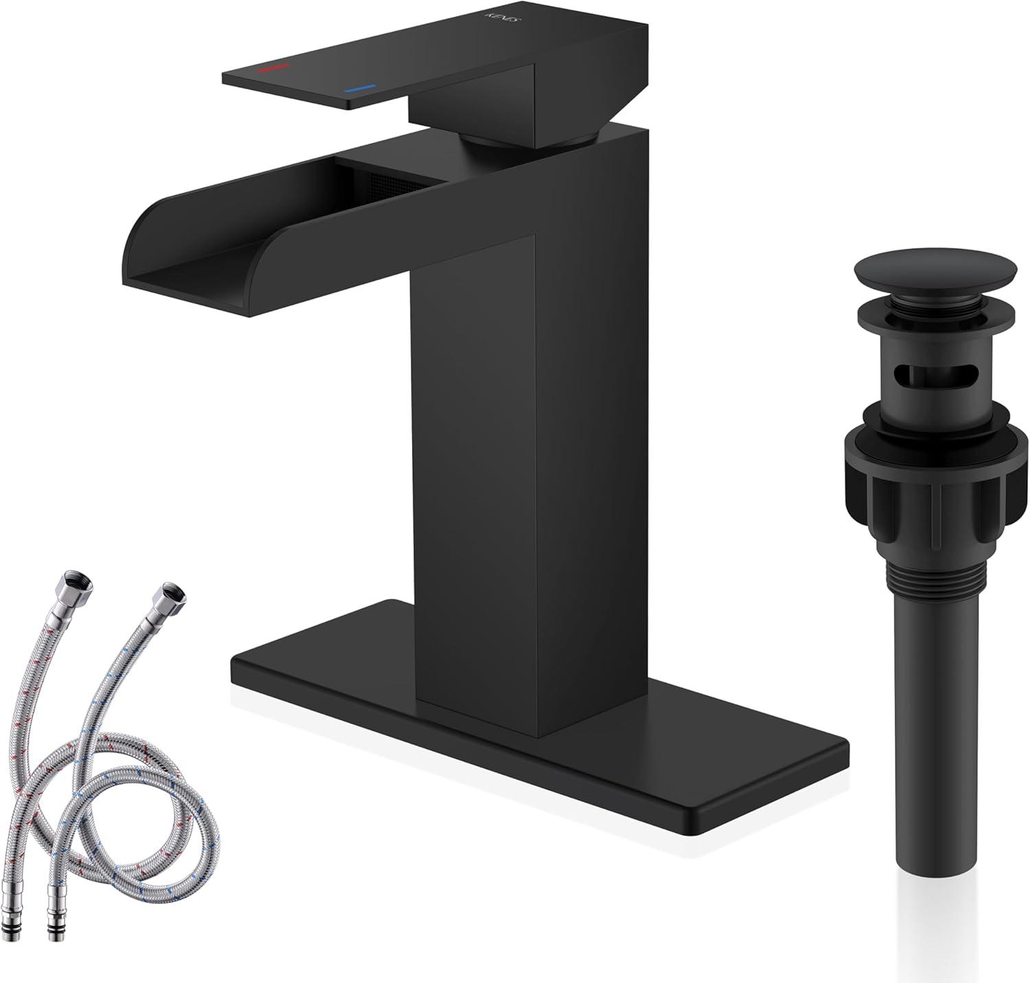 Matte Black Stainless Steel Tall Waterfall Bathroom Faucet